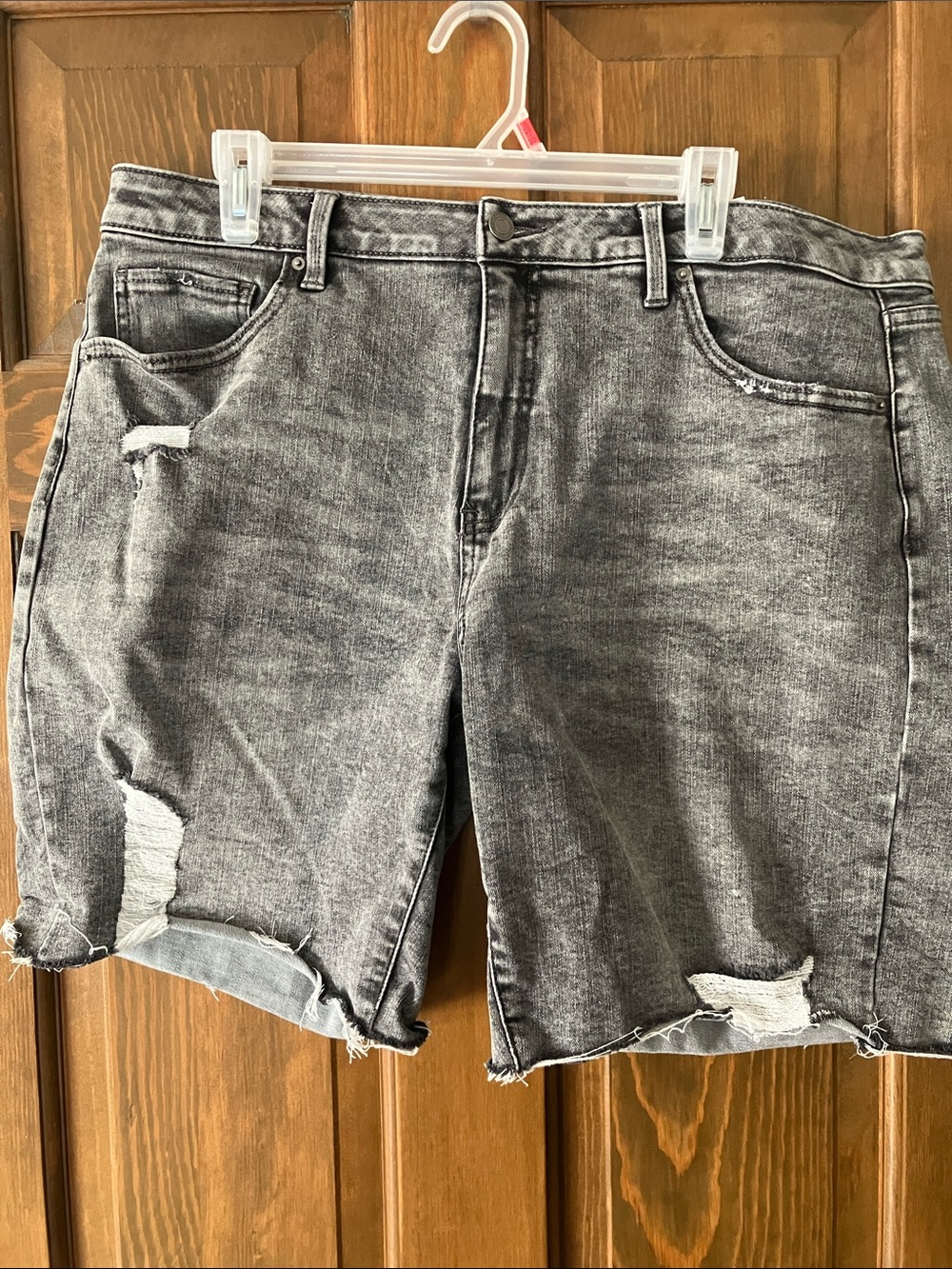 Time and Tru Grey Denim Shorts with trendy distressed look size 18